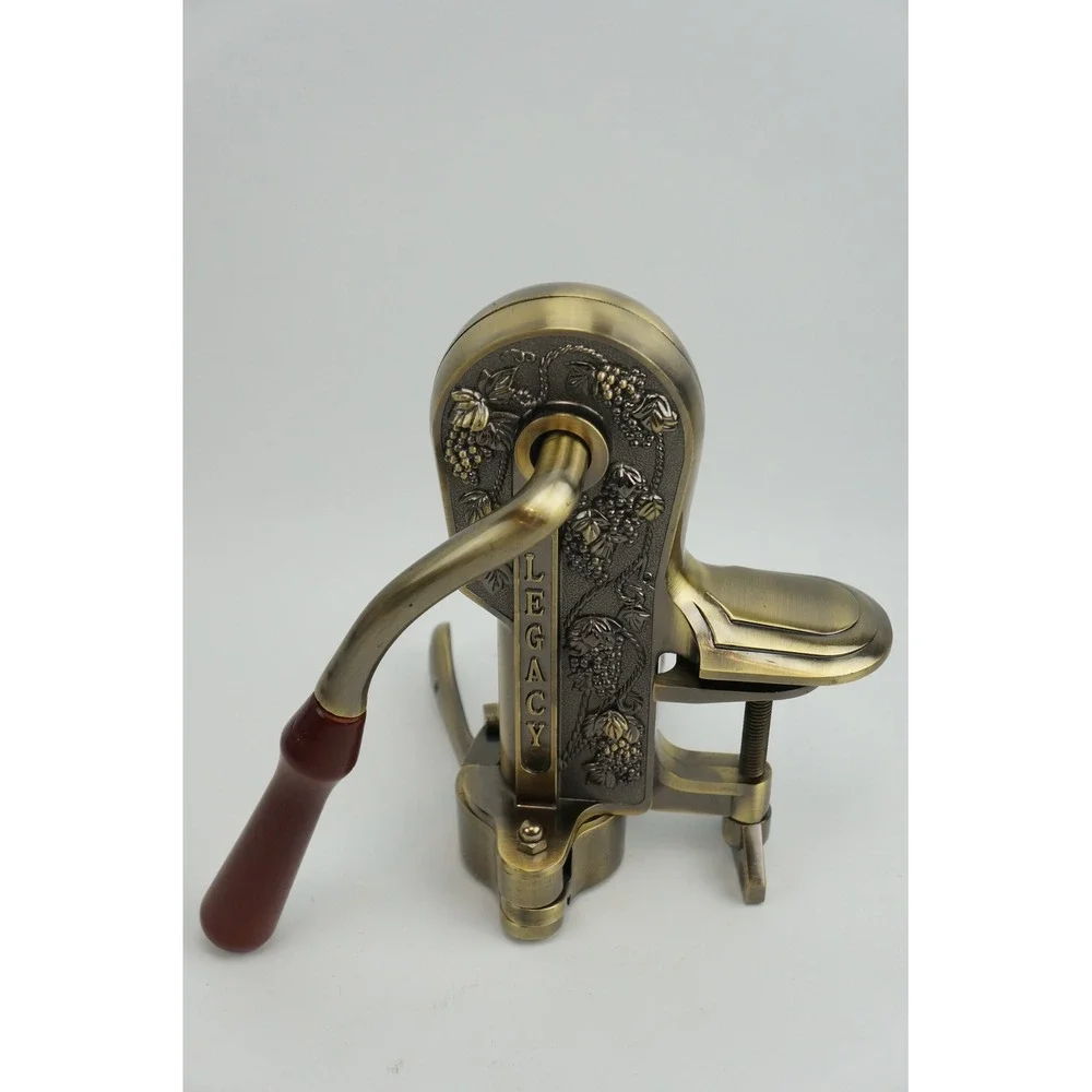 Legacy Wine Enthusiast Opener Corkscrew Brass Grape Relief Table Mount Clamp EUC